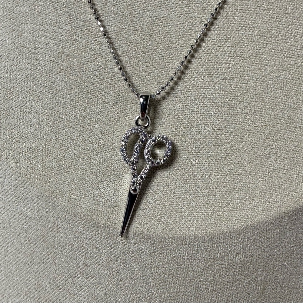 BLEU SAGE Sterling Silver 925 Scissor Necklace CZ Lobster Clasp Hairdresser Gift - Picture 2 of 9